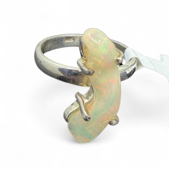 Freeform Ethiopian Opal Ring 925 Sterling Silver Size 7 Handmade - Picture 3 of 5